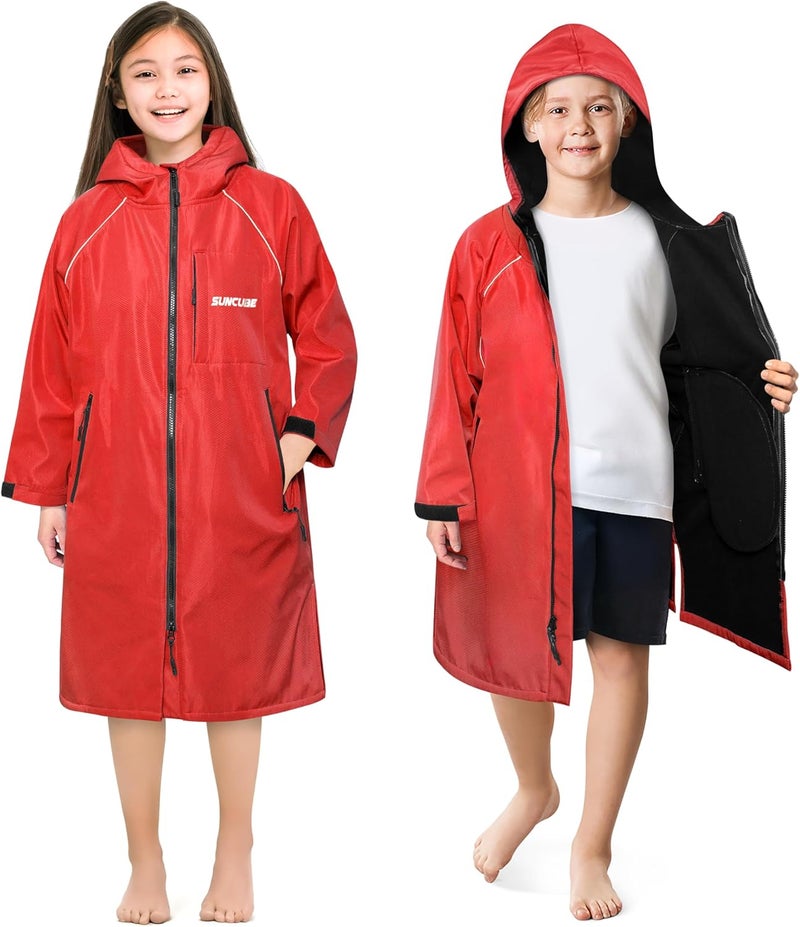 Suncube Swim Parka Boy Girl, Unisex Kids Hooded Changing Robe with Warm Fleece Lining for Swimming, Surfing, Water Sports - Image 1